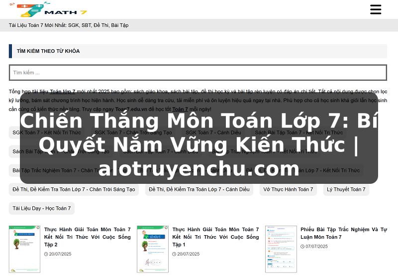 Truyện Tranh Chiến Thắng Môn Toán Lớp 7: Bí Quyết Nắm Vững Kiến Thức | alotruyenchu.com